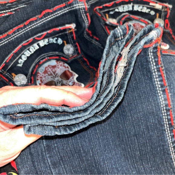LAGUNA BEACH JEANS VINTAGE STRAIGHT CUT POCKET SKULLS SIZE 31 BLUE MADE IN USA - Picture 5 of 14